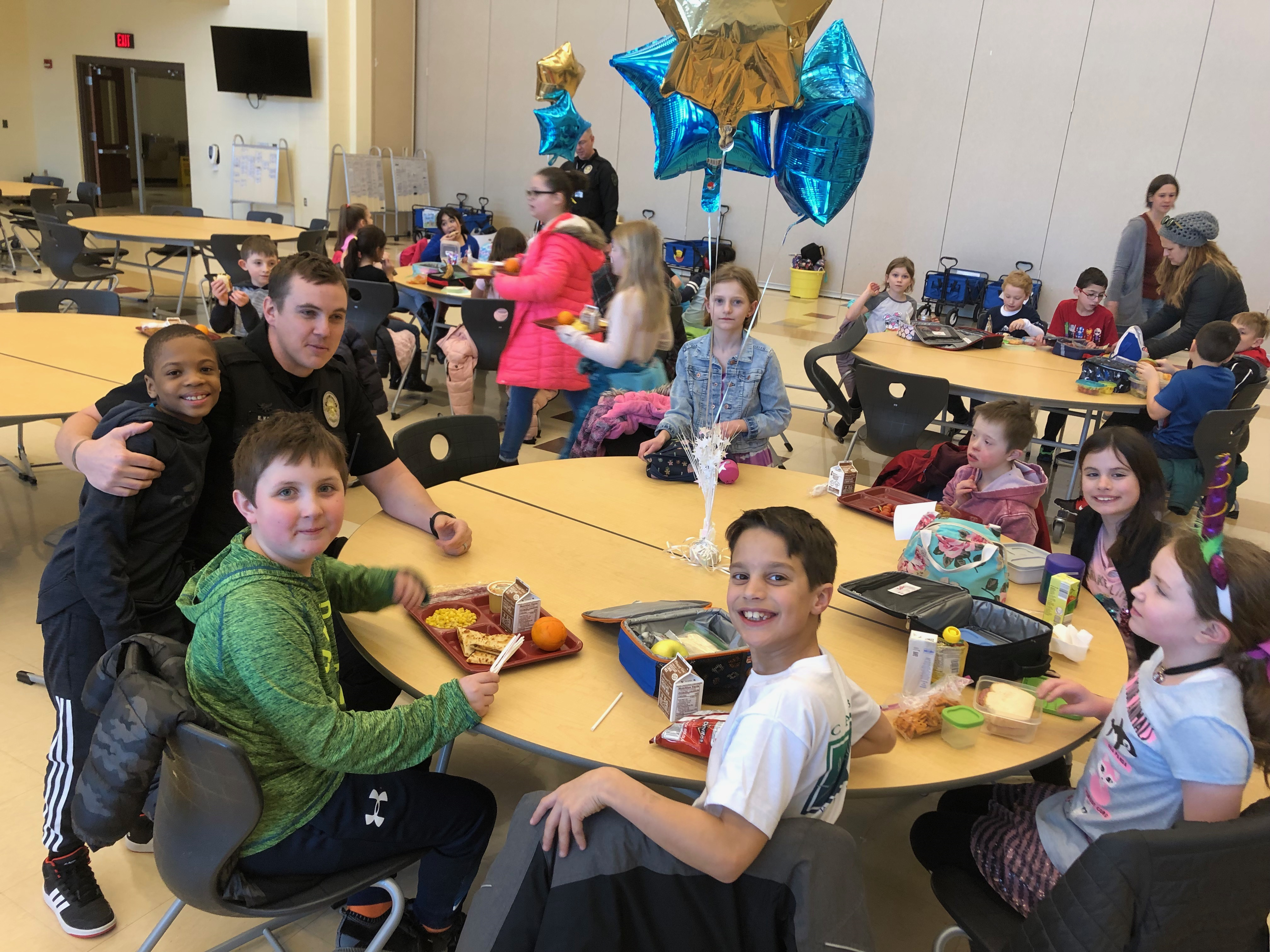 Dyer police officers were invited to have lunch with the students. Each grade level had officers attend and eat lunch with them. Students had the opportunity to show the police officers how to wait in line, grab their lunch, and find a seat in the cafeteria. This was an opportunity for the students and officers to build positive relationships, the students loved asking questions and telling them stories! Many students even wrote letters to the policemen, we loved showing our appreciation for everything they do!